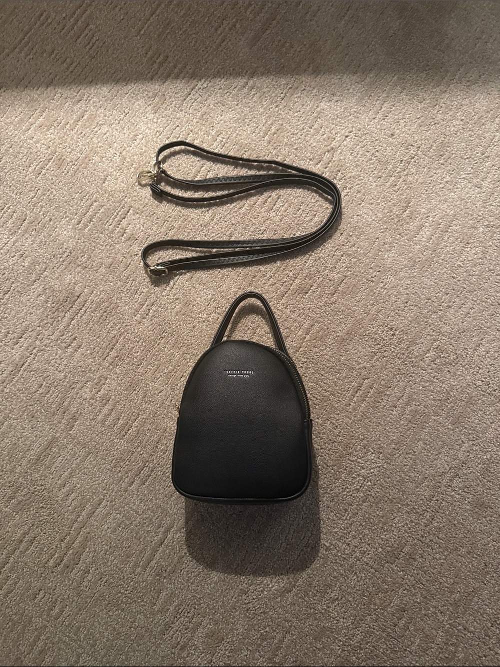 Forever Young Black Mini Backpack Crossbody - Pebbled Leather